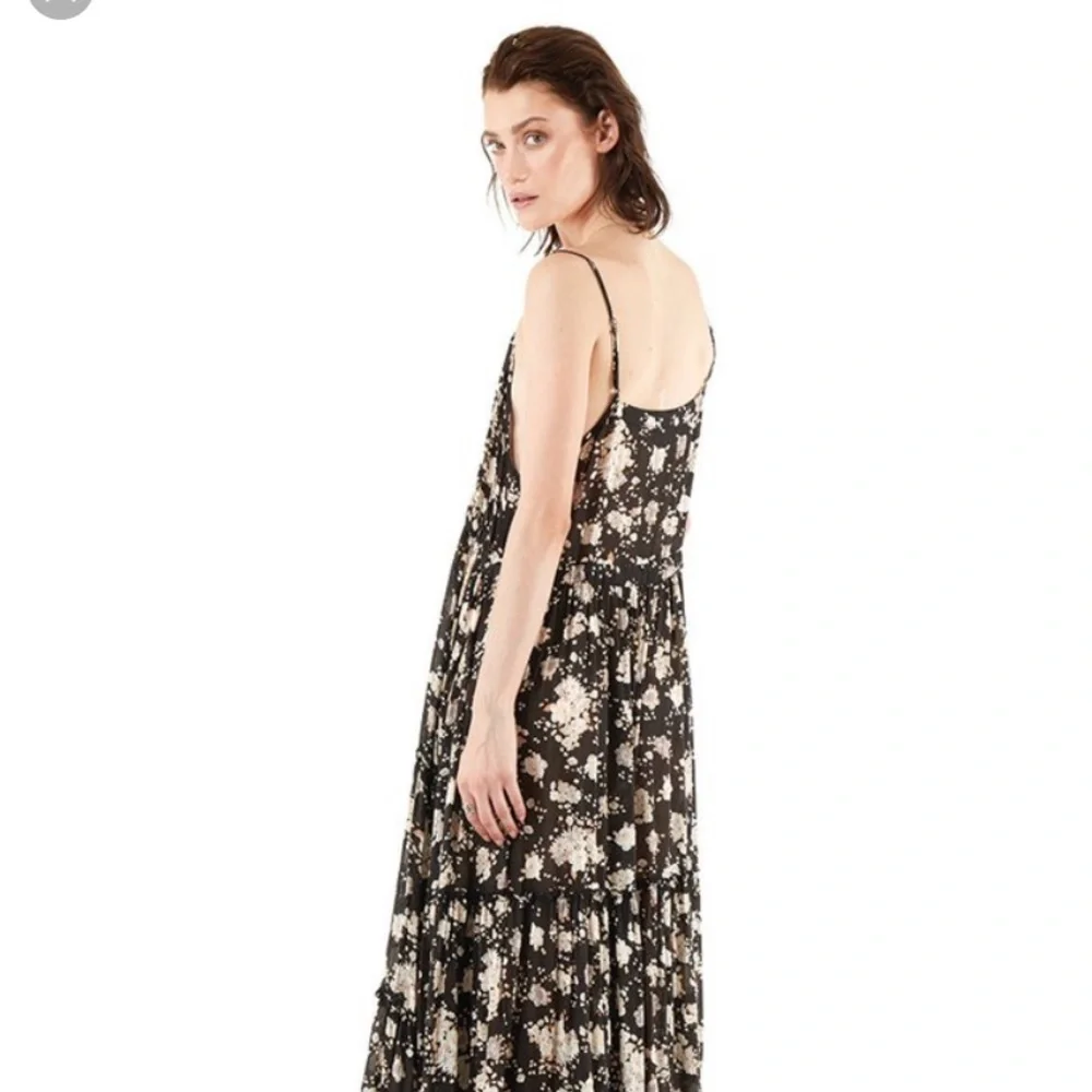 Spell Black Floral Tiered Maxi Dress with Cream Blooms - Picture 5 of 8
